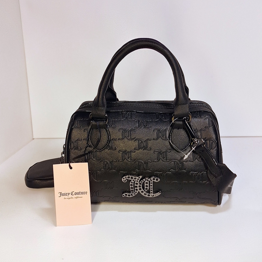 Juicy Couture Black Embossed Logo Satchel with Crossbody Strap - Picture 3 of 3
